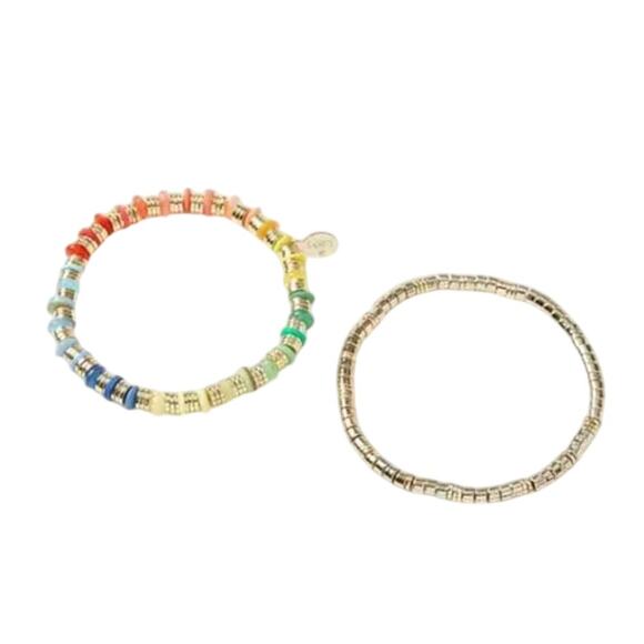 NWT LOFT Rainbow & Gold Pride Beaded Bracelet - Set of 2 Bracelets - Picture 2 of 10